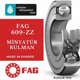 609 ZZ FAG Rulman Çelik Kapak ( 9x24x7 - 9*24*7 mm ) Minyatür Rulman
